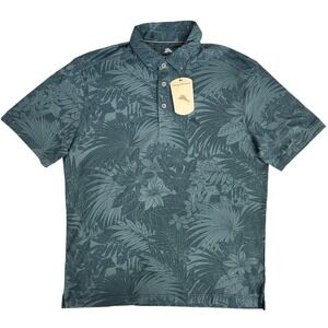 Tommy Bahama Mens Tropical Floral Polo Shirt Teal Green Stretch Golf Top NEW